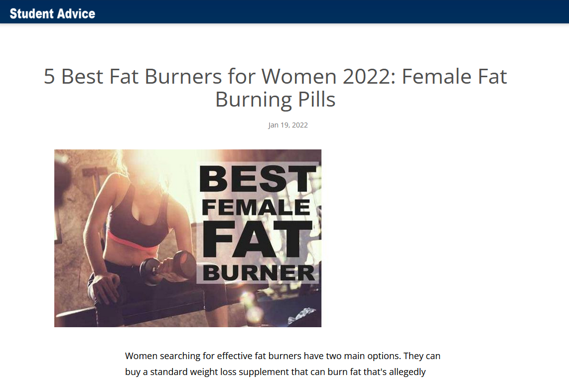 Penn State University Collegian paper article advertising the “5 best fat burners for women”